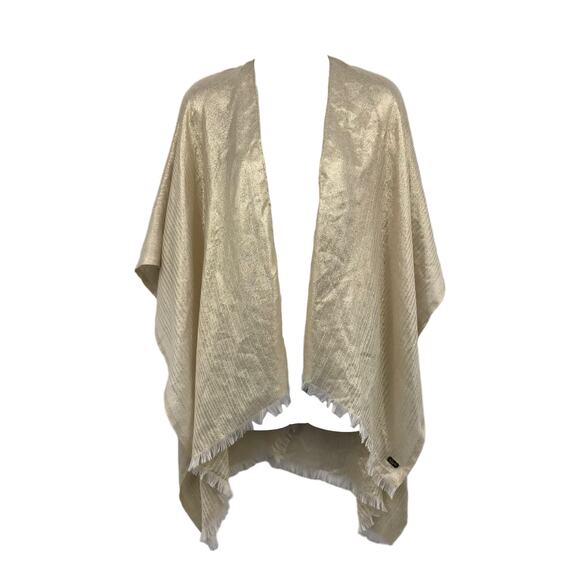 Calvin Klein Metallic Fringe-Trim Shawl OS Open Front Arm Slit Patch Logo Summer - Picture 1 of 5